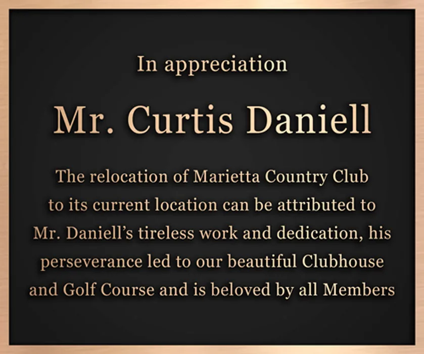 Tennis Facility Plaque — custom bronze country club plaque