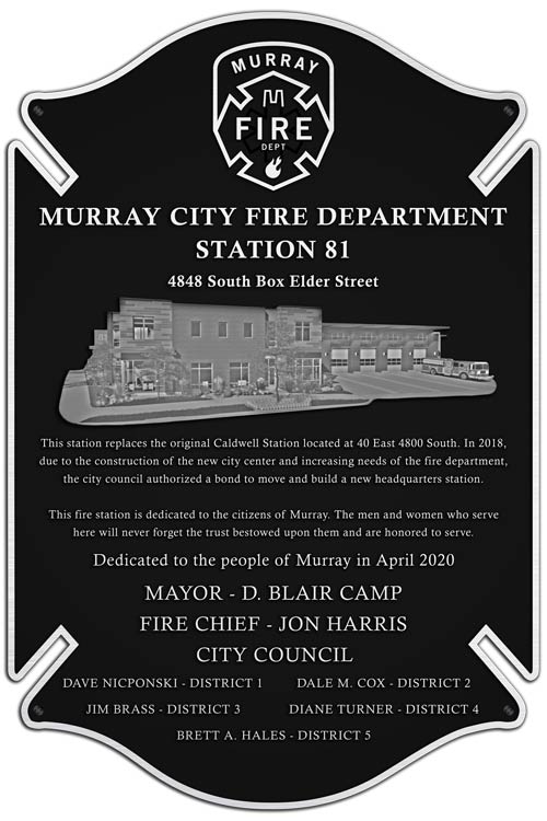 City Fire Department dedication plaque