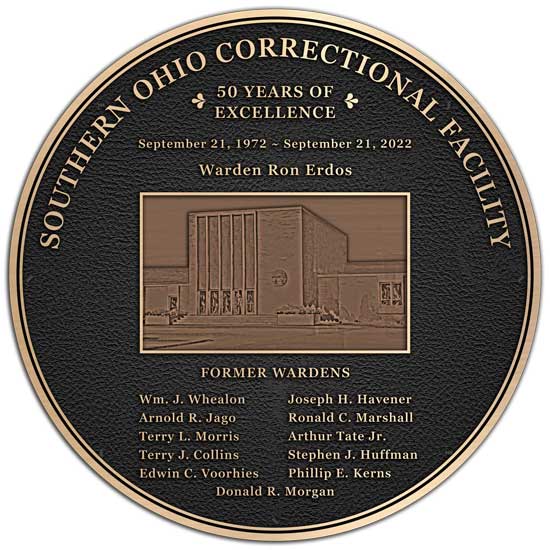 A custom dedication plaque for a new government building.