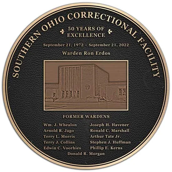 A custom dedication plaque for a new government building.