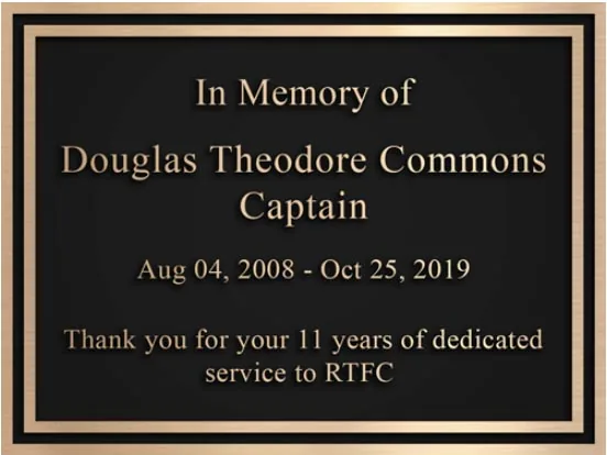 Bronze fire truck memorial dedication plaque