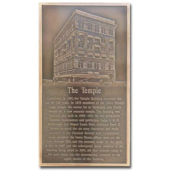 A bronze historic building dedication plaque.