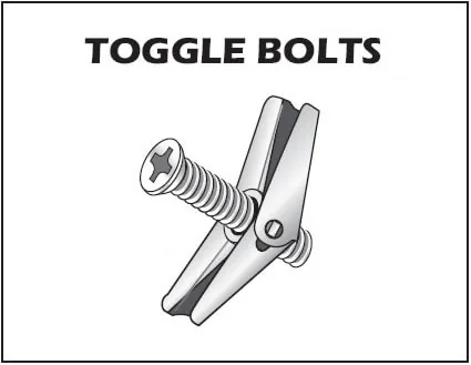 Toggle bolts for securing a bronze plaque to drywall.