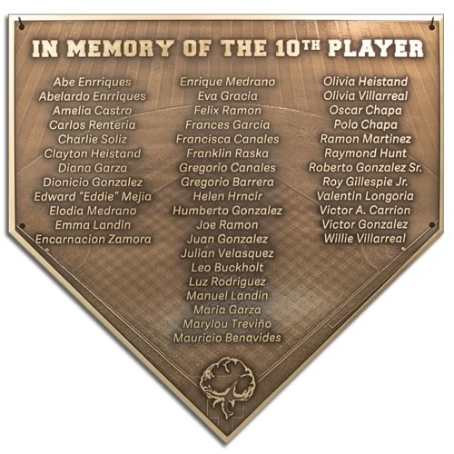 A bronze home plate shaped plaque for a baseball memorial idea.
