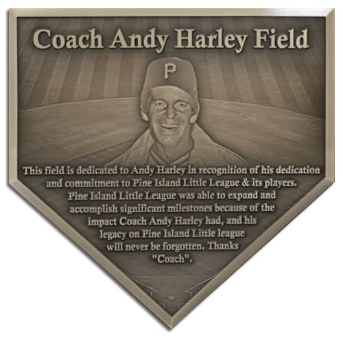 A baseball coach home plate memorial plaque.