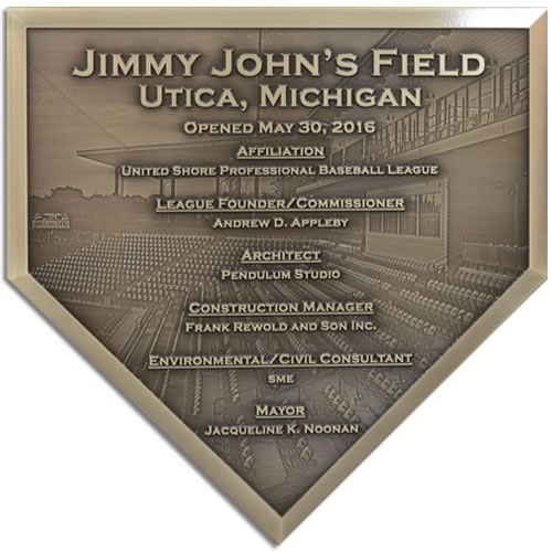 A Home Plate shaped Stadium Dedication bronze plaque.