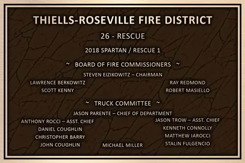 Fire district rescue building dedication plaque