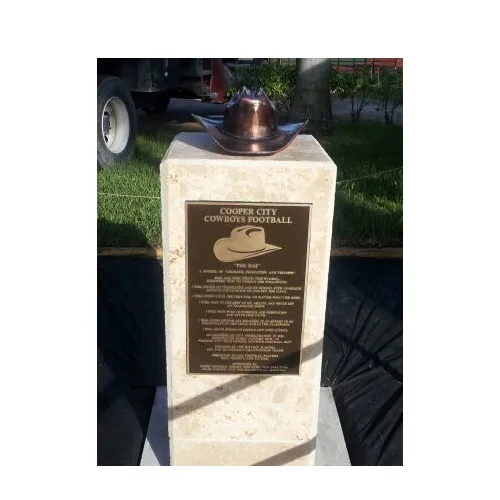 Custom Bronze Cowboy Hat Plaque featuring detailed engraving and craftsmanship, ideal for western-themed awards, memorials, or recognition.