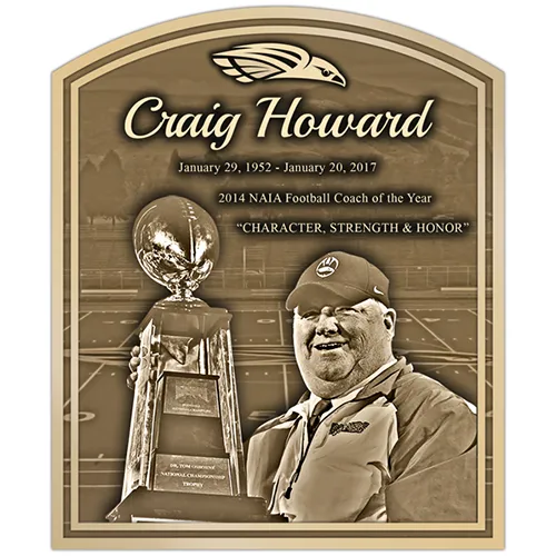 Bronze Football Coach Memorial Plaque with engraved portrait, custom inscription, and football-themed design to honor a coach’s legacy.