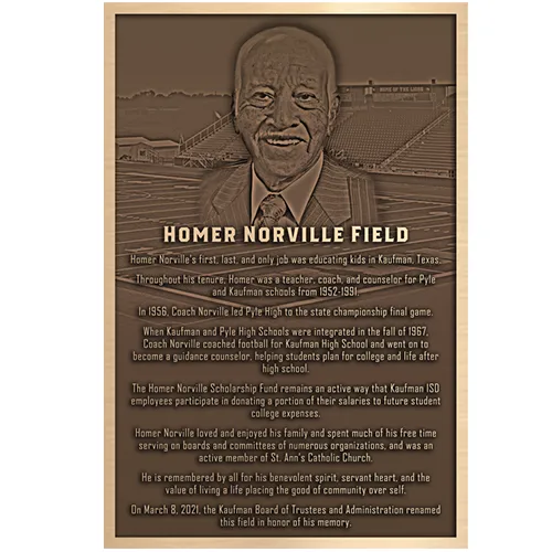 Bronze Football Field Dedication Plaque with custom engraving, honoring a coach, player, or donor for their contributions to the team.
