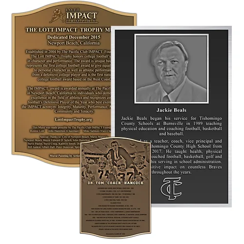 Custom Football Stadium Plaques showcasing historic moments, honored coaches, and athletic directors, perfect for recognition and stadium display.