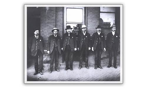 historic photo on bronze plaques