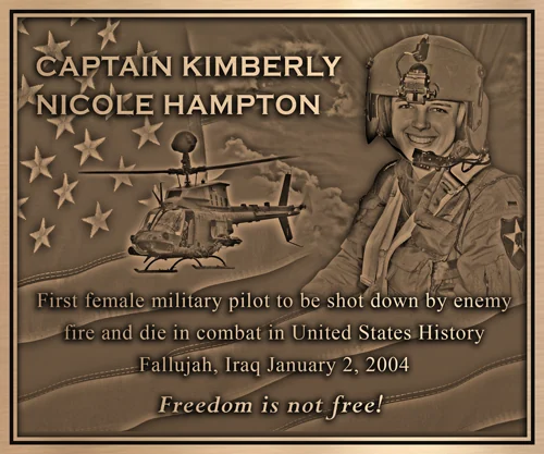Bronze memorial plaque honoring Captain Kimberly Hampton, killed in action