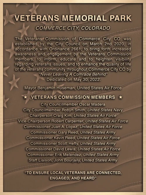 Bronze veterans memorial plaque installed at Commerce City Veterans Memorial Park