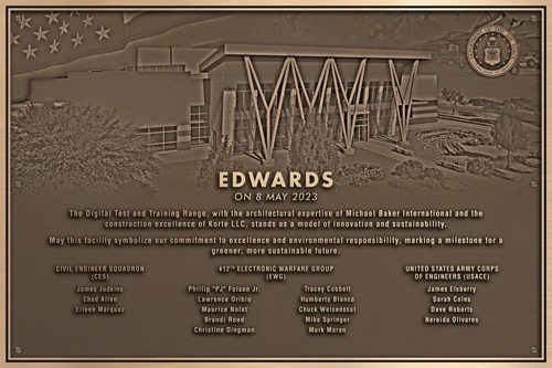 Bronze range dedication plaque installed at Edwards Air Force Base