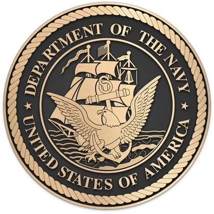 Cast bronze Department of the Navy seal with polished artwork on a darkened field
