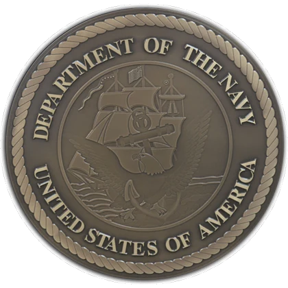 Engraved bronze Department of the Navy seal in soft sculptural relief